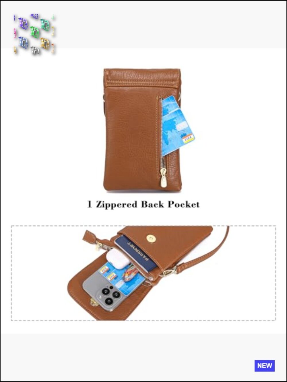 Vegan Leather Crossbody Bag with Multiple Pockets RFID Blocking Travel Purse - Picture 5 of 7